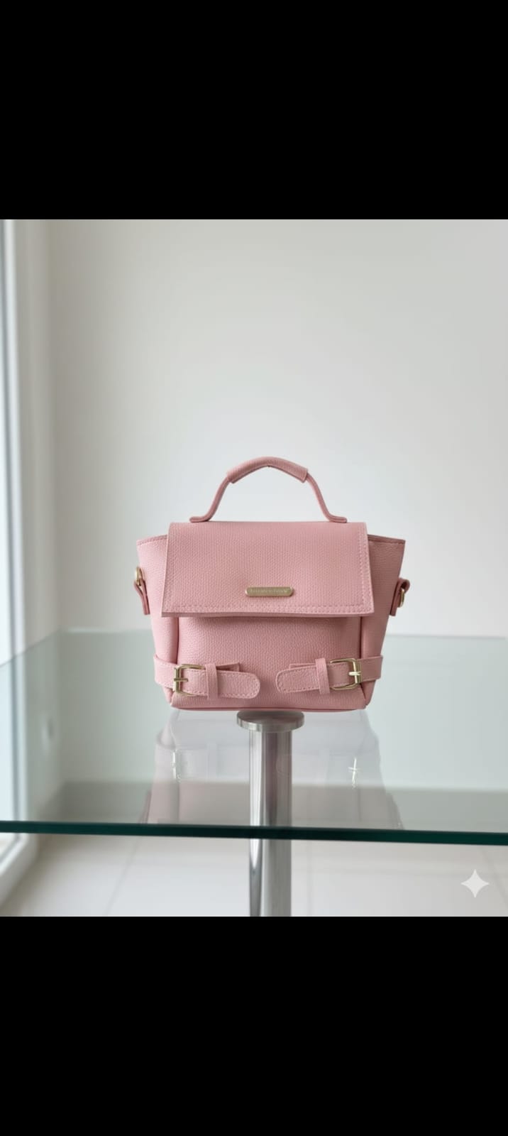 Flip Flap Buckled Mini Top-Handle Carry Bag —   handbag by HandbagsAvenue